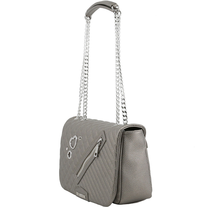 

Love Moschino Grey Faux Quilted Leather Chain Flap Bag