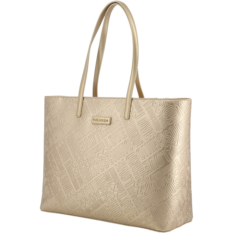 

Love Moschino Metallic Yellow Faux Embossed Leather Logo Shopper Tote