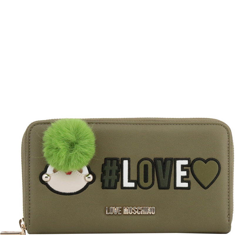 Love Moschino Green Faux Leather Zip Around Wallet