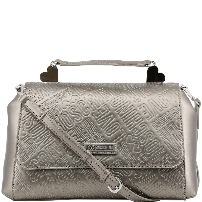 مملوكة مسبقًا Love Moschino Grey Embossed Logo Leather Top Handle Satchel Bag