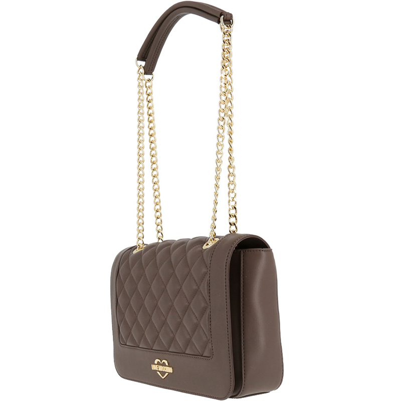 

Love Moschino Brown Quilted Leather Chain Flap Bag