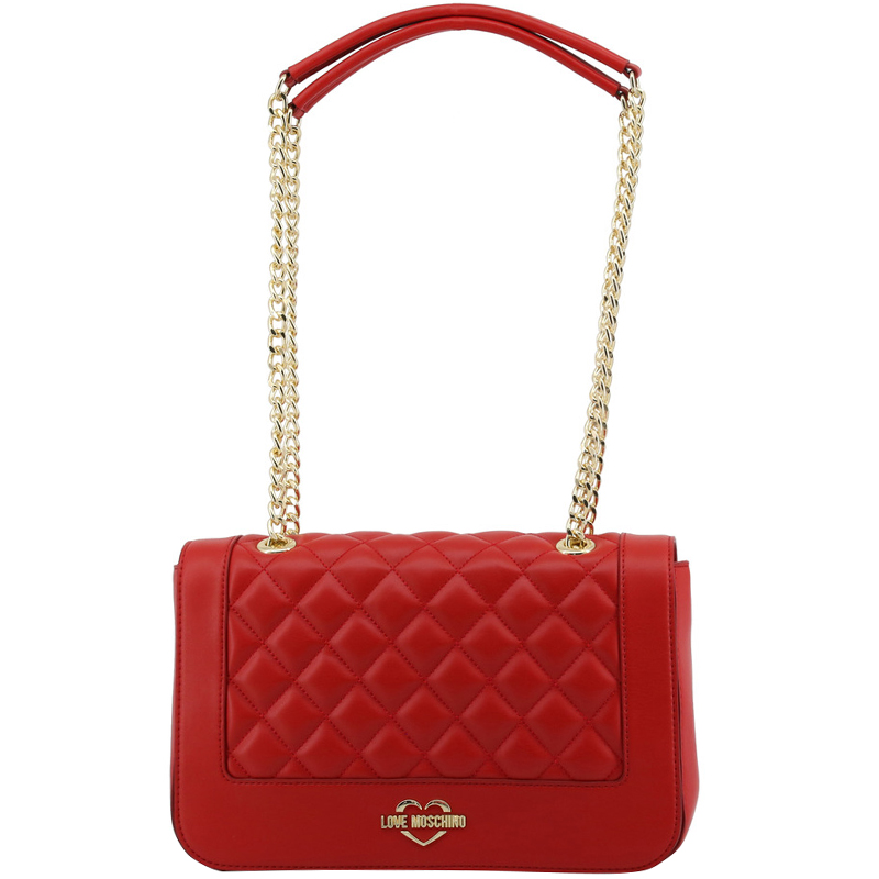 Pre Owned Love Moschino Red Quilted Leather Chain Flap Bag