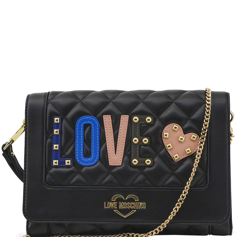 Love Moschino Black Quilted Faux Leather Chain Flap Bag