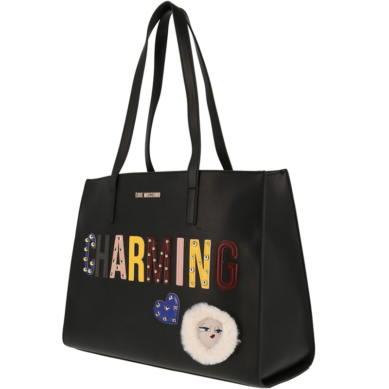 

Love Moschino Black Faux Leather CHARMING Shopper Tote