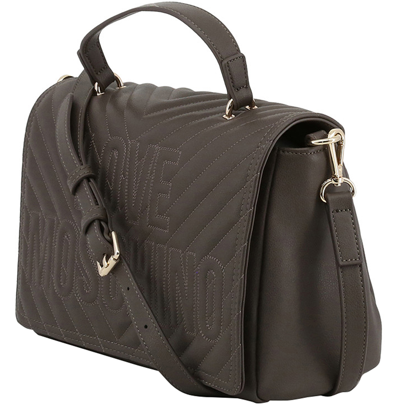 

Love Moschino Grey Quilted Faux Leather Logo Top Handle Bag