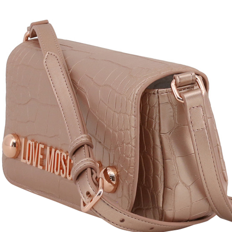 

Love Moschino Pink Croc Embossed Faux Leather Crossbody Bag