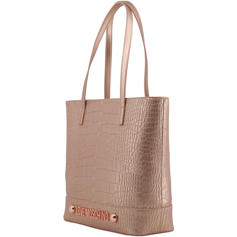 

Love Moschino Pink Croc Embossed Faux Leather Shopper Tote