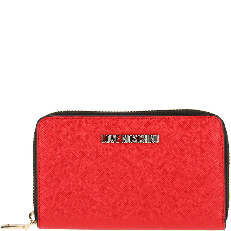Pre-owned Moschino Love Red Faux Leather Zip Around Wallet | ModeSens