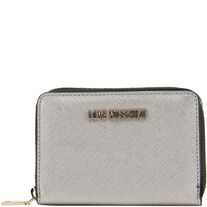Pre Owned Love Moschino Metallic Faux Leather Zip Around Coin Purse