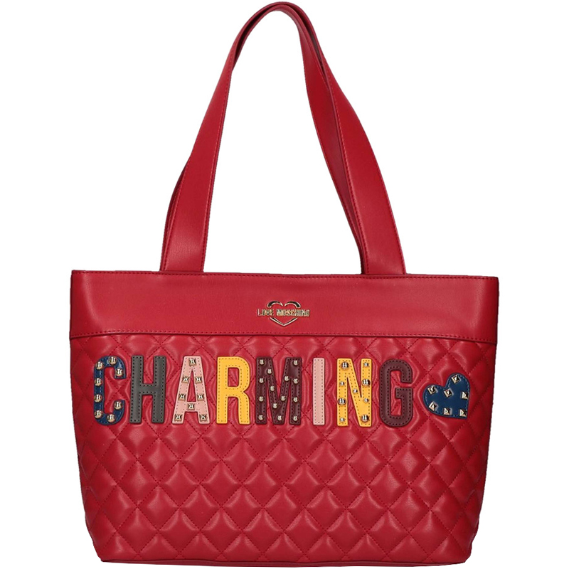 

Love Moschino Red Quilted Faux Leather CHARMING Shopping Tote