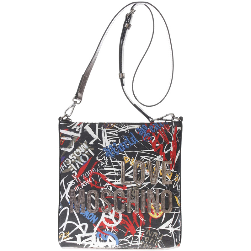 Pre Owned Love Moschino Multicolor Faux Print Leather Crossbody Bag