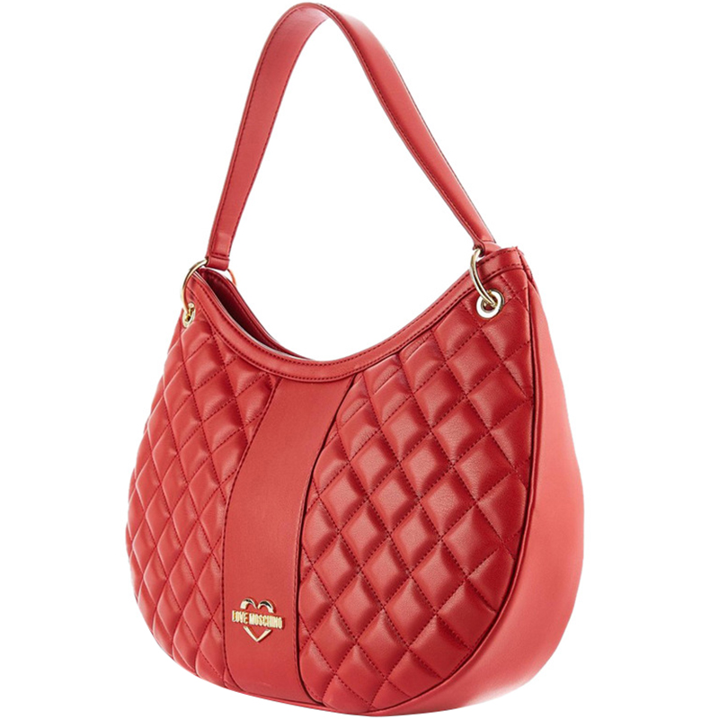 

Love Moschino Red Quilted Faux Leather Hobo