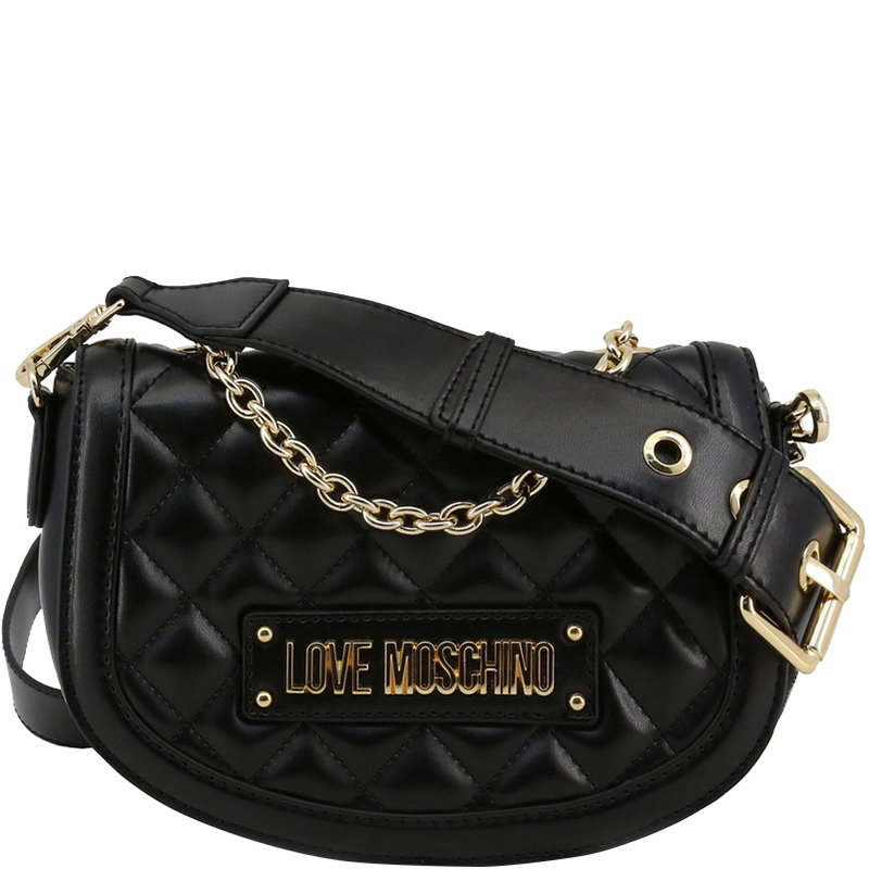 LOVE MOSCHINO Black Leather Handbag Removable Shoulder Strap New 100% Authentic