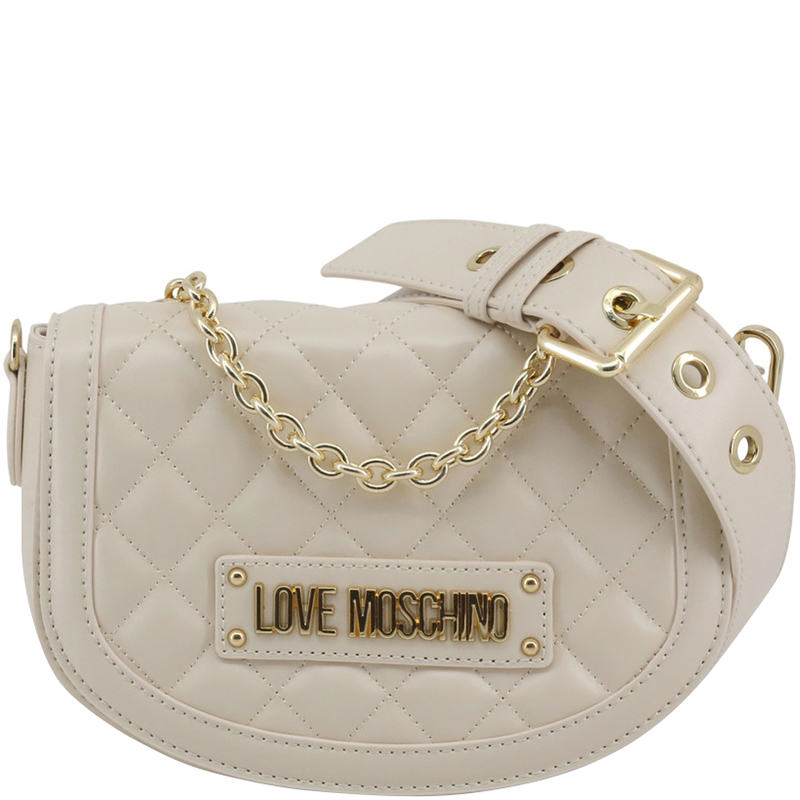Love Moschino White Quilted Faux Leather Crossbody Bag