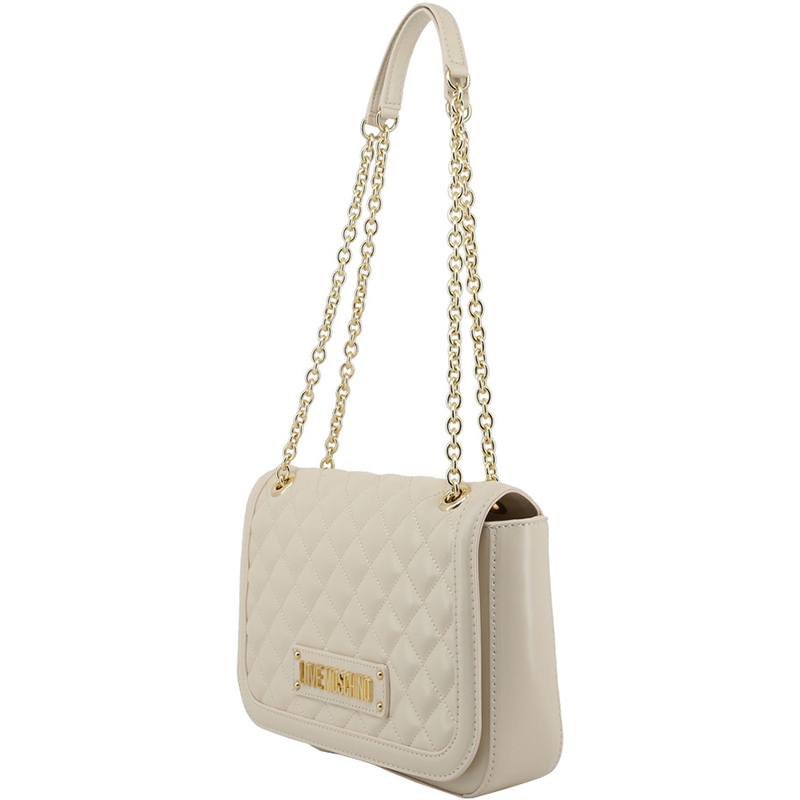 Love Moschino White Quilted Faux Leather Chain Shoulder Bag