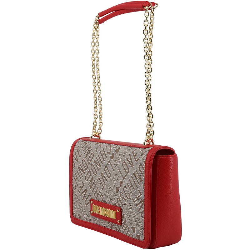 

Love Moschino Two Tone Signature Fabric and Faux Leather Chain Shoulder Bag, Multicolor