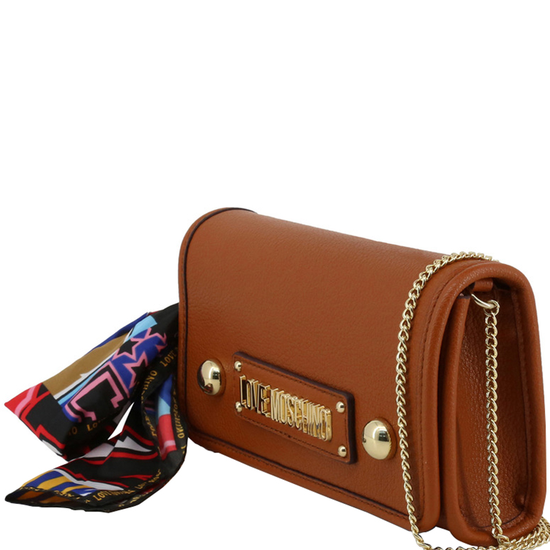 

Love Moschino Brown Faux Leather Scarf WOC Clutch Bag