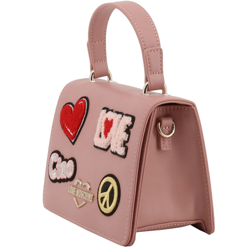 

Love Moschino Pink Faux Leather Embellished Top Handle Bag