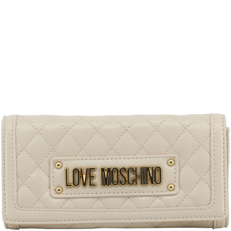 Pre Owned Love Moschino White Quilted Faux Leather WOC Clutch Bag