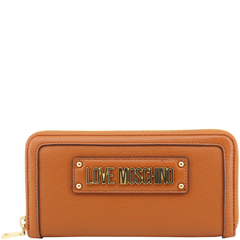 Pre Owned Love Moschino Brown Faux Leather Zip Around Wallet