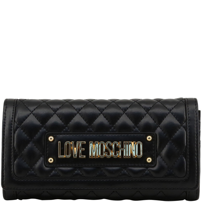 Love Moschino Black Quilted Faux Leather WOC Clutch Bag 