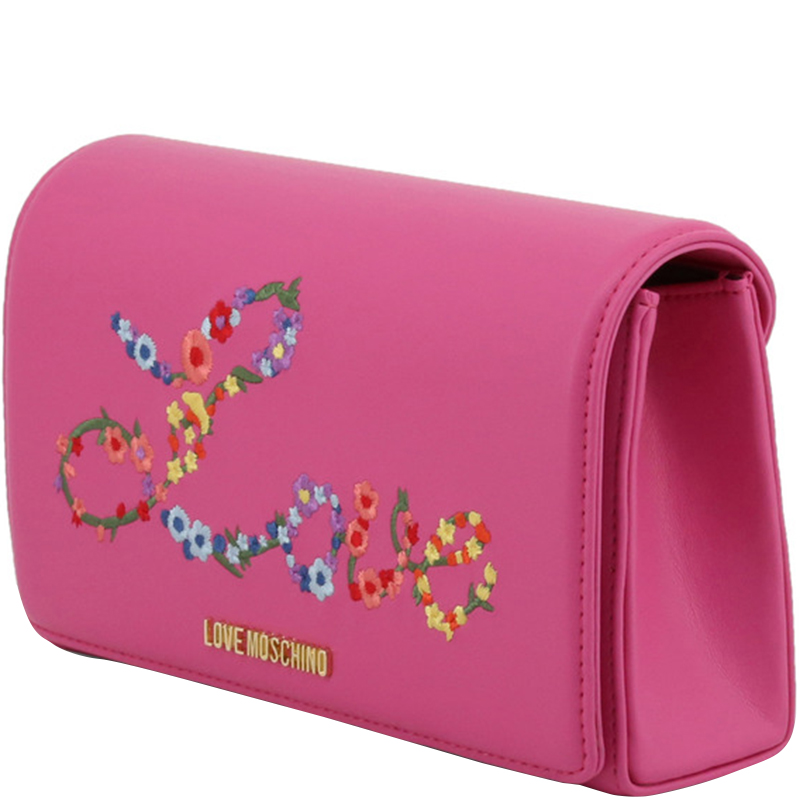 

Love Moschino Pink Faux Leather Embroidered WOC Crossbody Bag