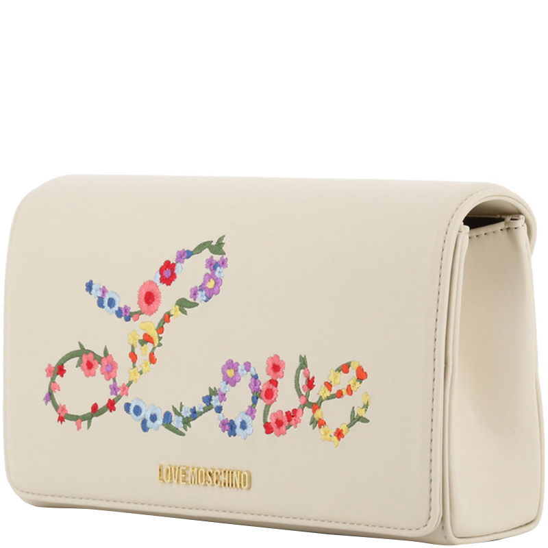 

Love Moschino White Faux Leather Embroidered WOC Crossbody Bag