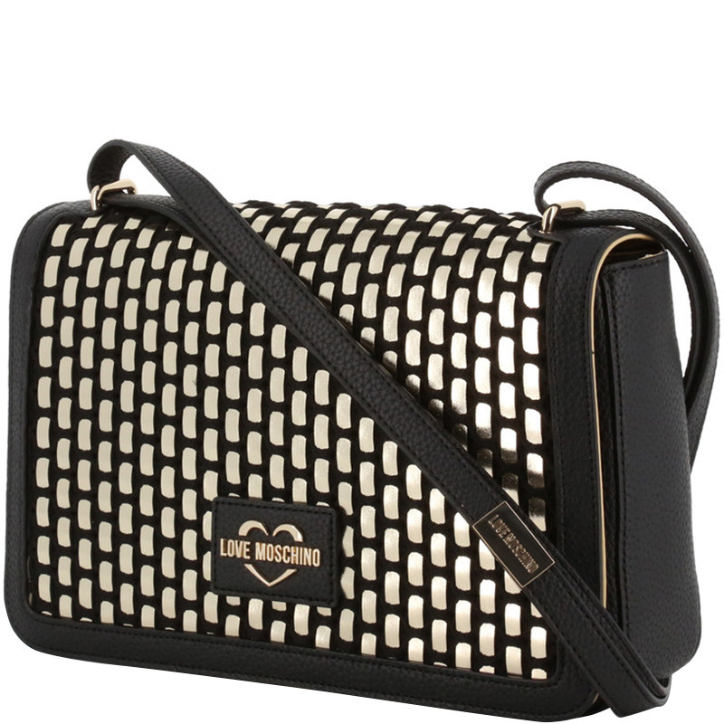 

Love Moschino Black and Silver Faux Leather Applique Shoulder Bag
