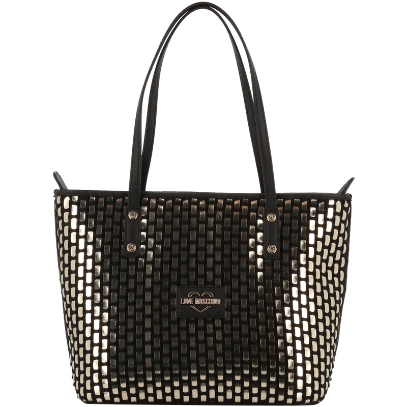 Pre Owned Love Moschino Black and Silver Faux Leather Applique Tote