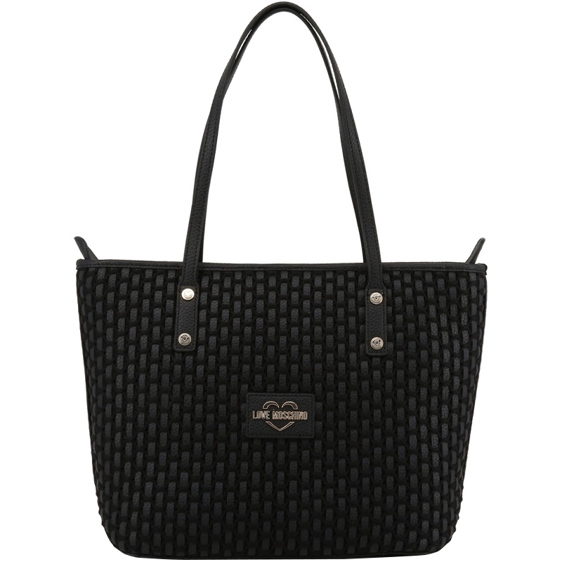Pre Owned Love Moschino Black Faux Leather Applique Tote 