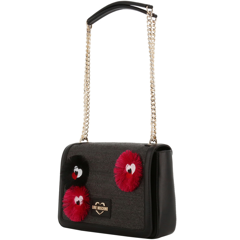 

Love Moschino Black Fabric Applique Chain Shoulder Bag