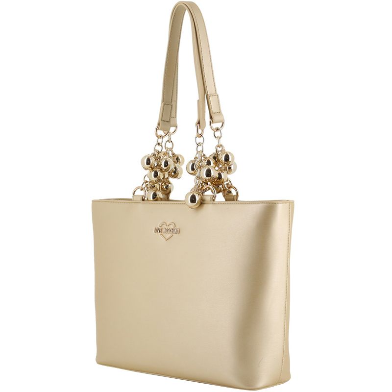 

Love Moschino Metallic Beige Faux Leather Pebbled chain Tote