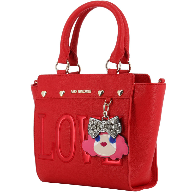 

Love Moschino Red Faux Leather Love Applique Top Handle Bag