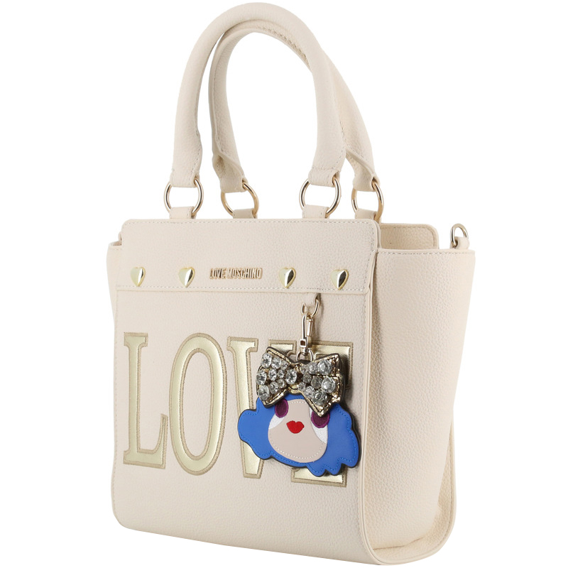 

Love Moschino White Faux Leather Love Applique Top Handle Bag