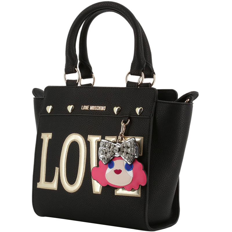 

Love Moschino Black Faux Leather Love Applique Top Handle Bag
