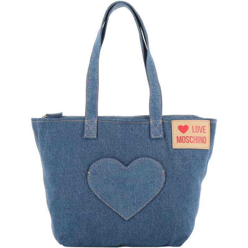 Love Moschino Blue Fabric Love Applique Shoulder Bag
