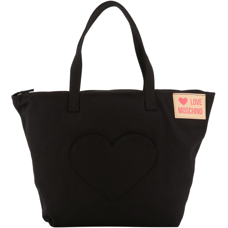 Pre Owned Love Moschino Black Fabric Love Applique Shopping Tote