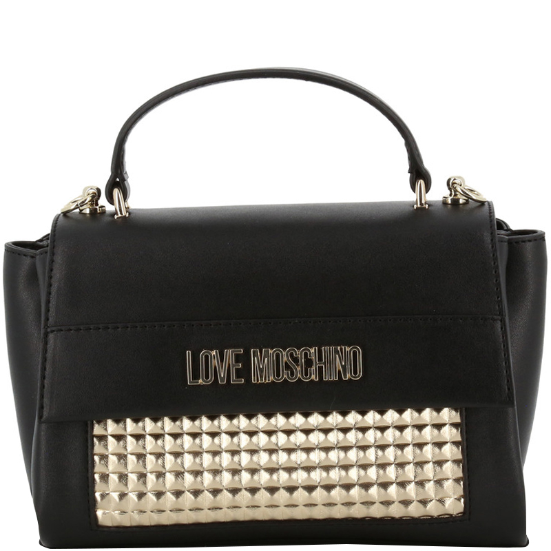 Love Moschino Black/Gold Faux Leather Top Handle Bag