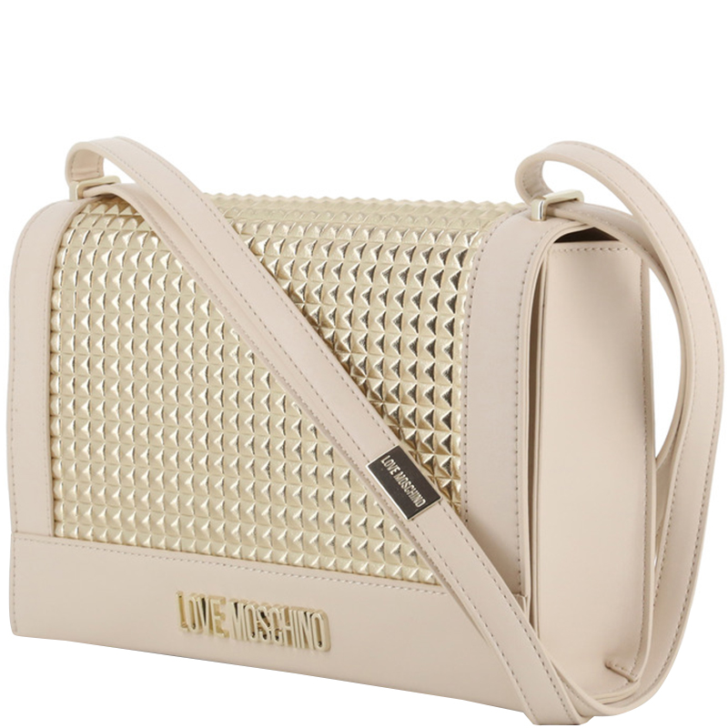 Love Moschino White/Gold Faux Leather Shoulder Bag