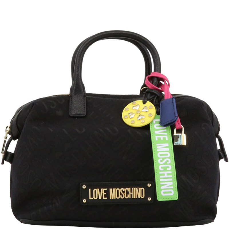 Pre Owned Love Moschino Black Signature Canvas Satchel Bag