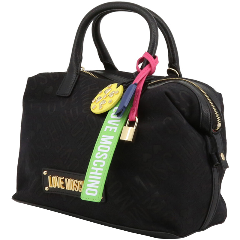 

Love Moschino Black Signature Canvas Satchel Bag