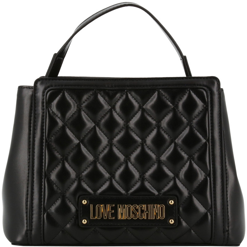 Love Moschino Black Quilted Faux Leather Top Handle Bag