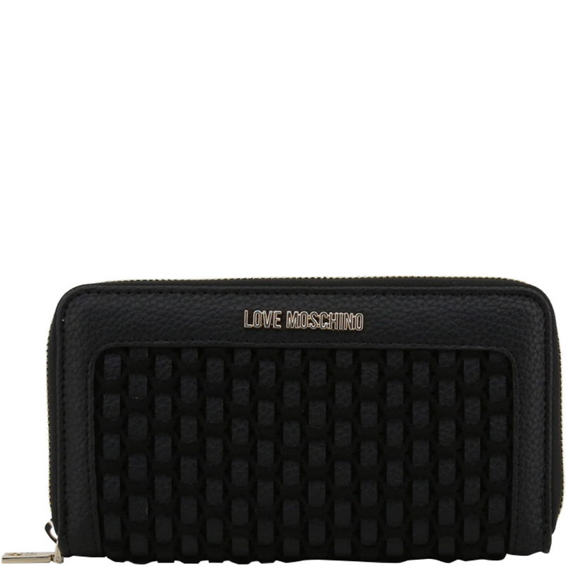 Pre Owned Love Moschino Black Faux Leather Zip Around Wallet
