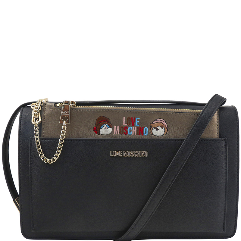 Pre Owned Love Moschino Black Faux Leather Flap Crossbody Bag