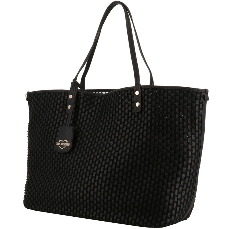 

Love Moschino Black Faux Leather Applique Shopping Tote