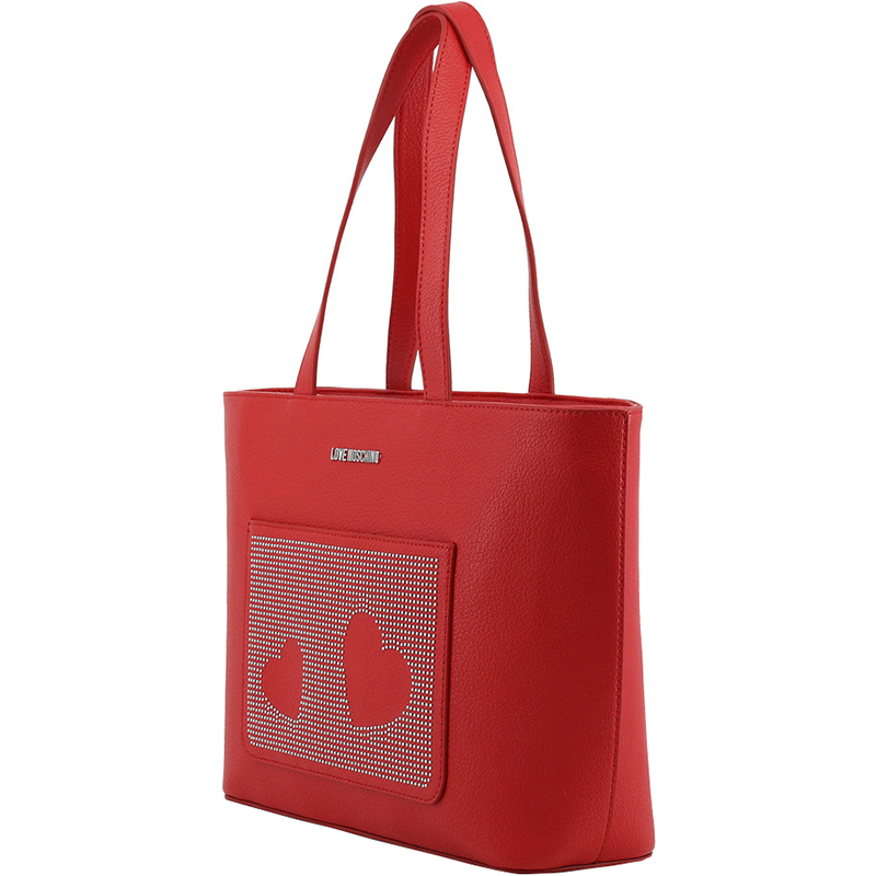 

Love Moschino Red Faux Leather Studded Shopper Tote