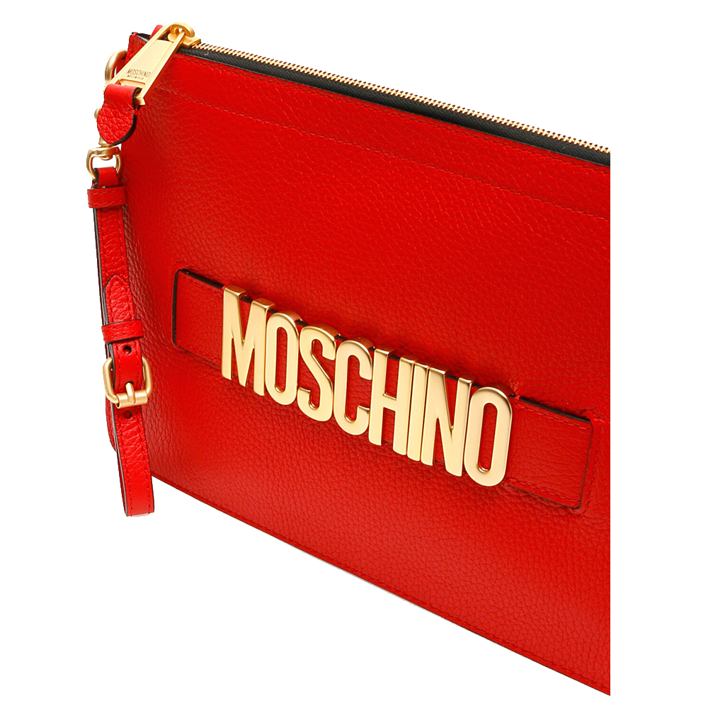 

Moschino Red Leather Logo Clutch Bag