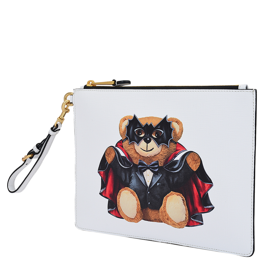 

Moschino White Synthetic Leather PVC Teddy Clutch, Multicolor