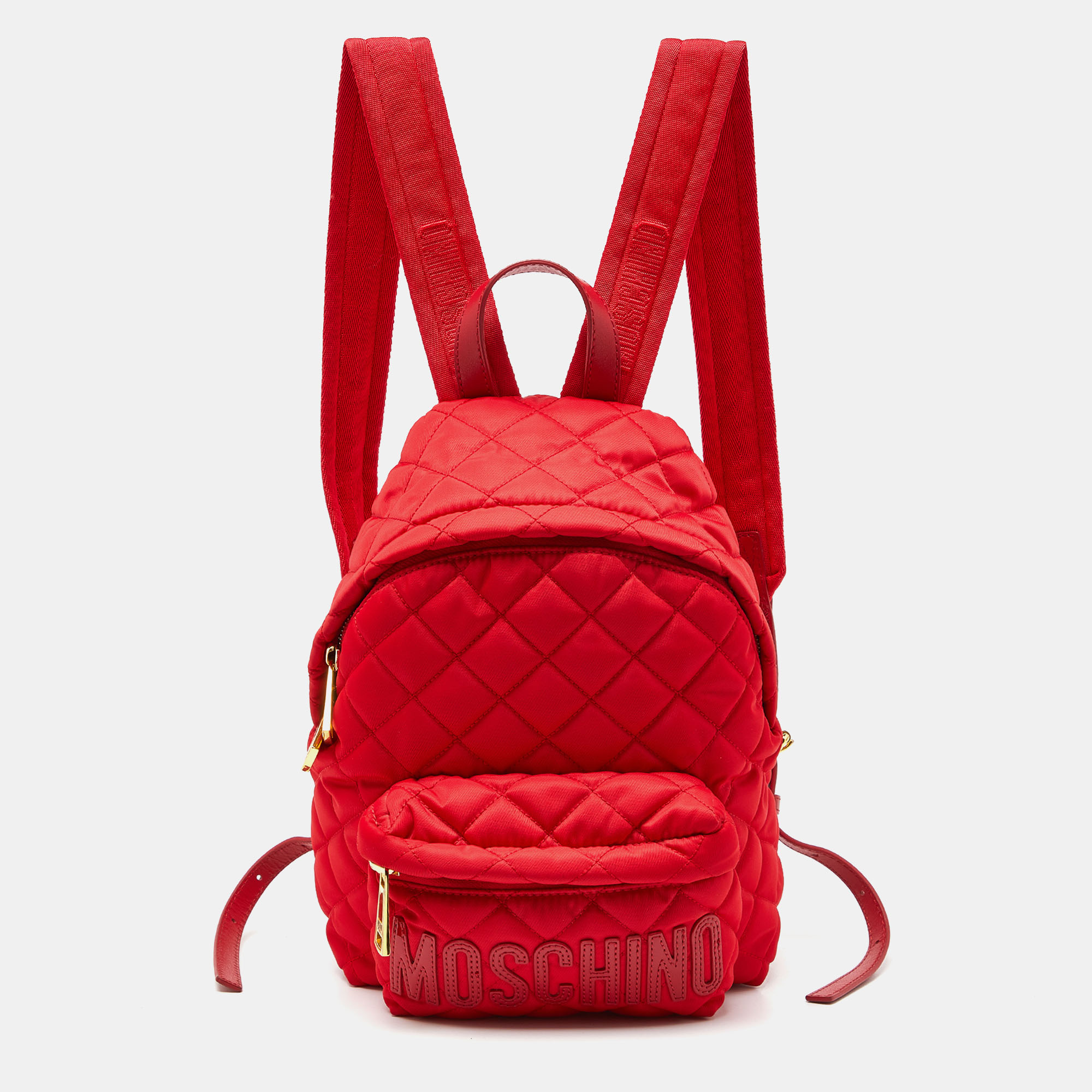 

Moschino Red Quilted Nylon Logo Backpack