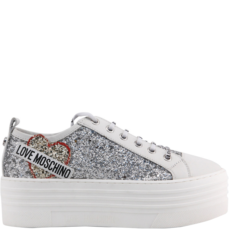 Love Moschino White Glitter and Leather 
